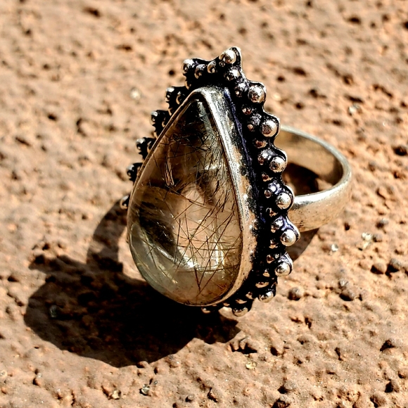 New Golden Rutilated Quartz 925 Silver Ring. - Picture 4 of 12